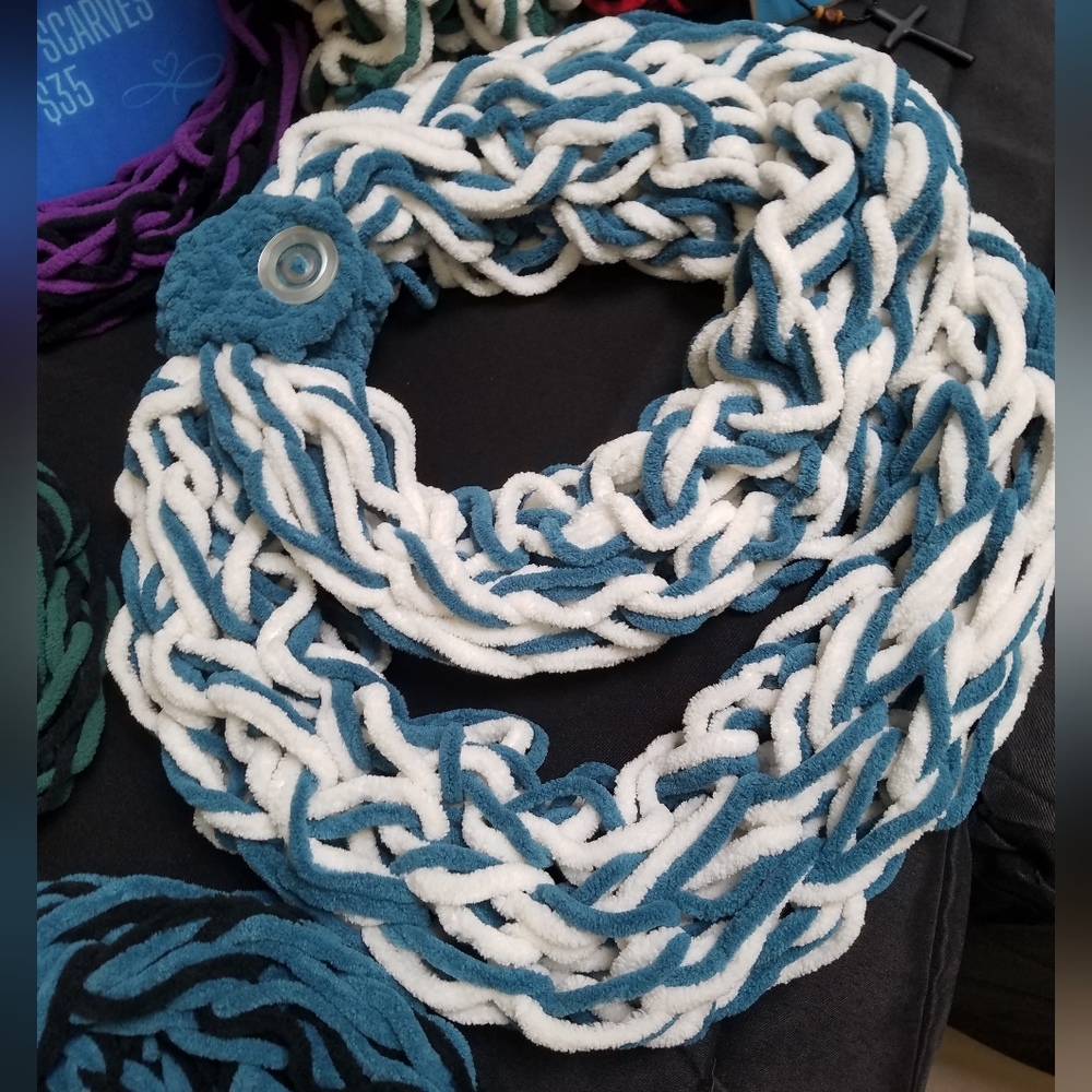 NEW- Handmade Infinity Scarves with Crocheted Button Cuff - Picture 2 of 11